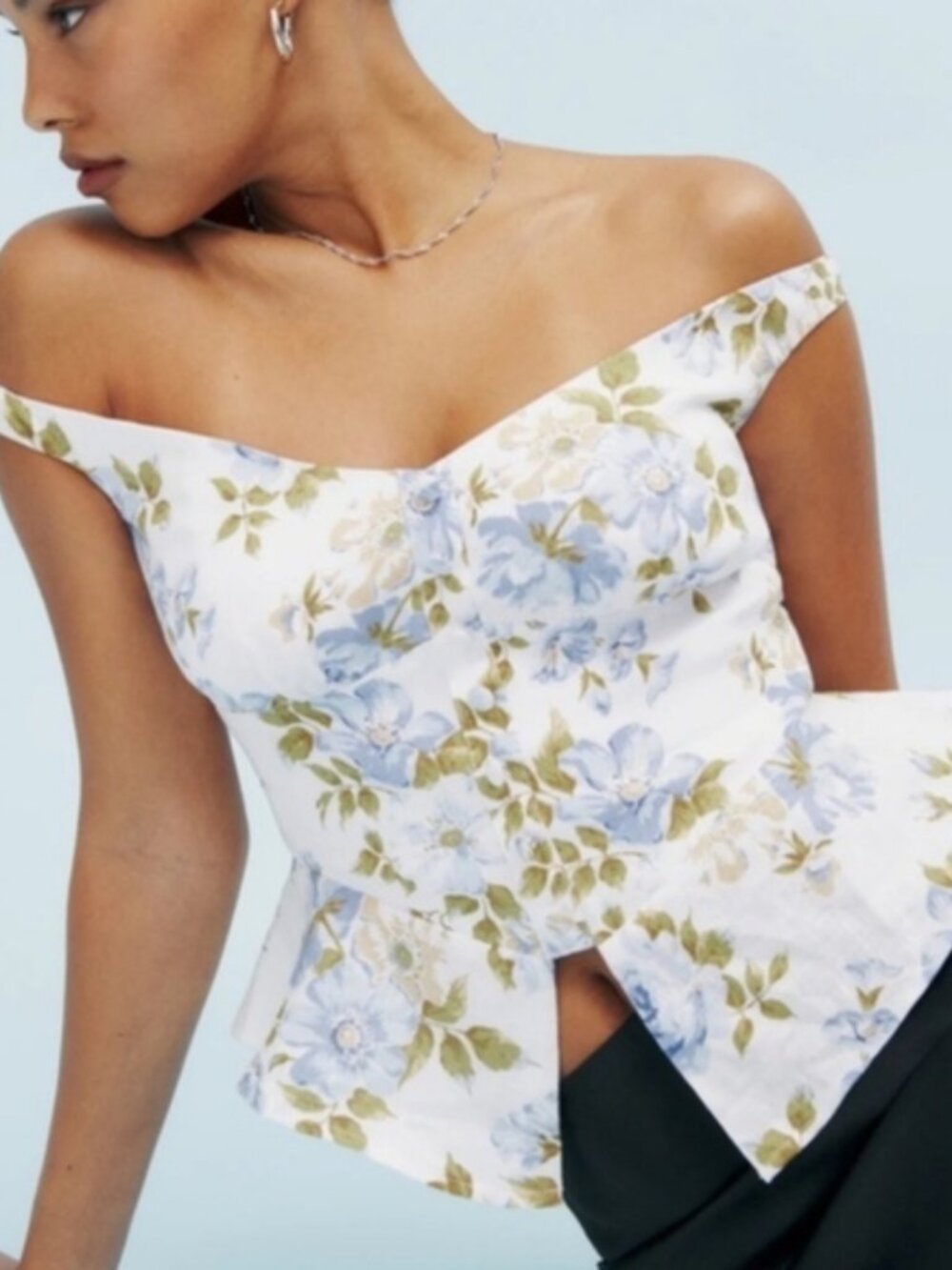 Reformation Lily Linen Off Shoulder Top